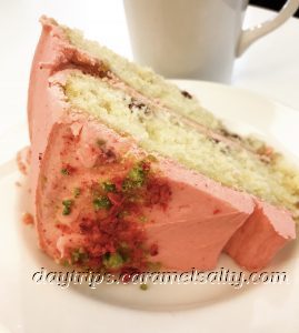 Raspberry and Pistachio Cake at the Quaker Centre Bookshop