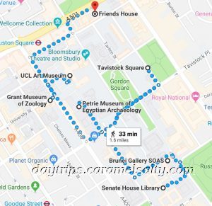 Map of My Route Around UCL's Campus in Bloomsbury