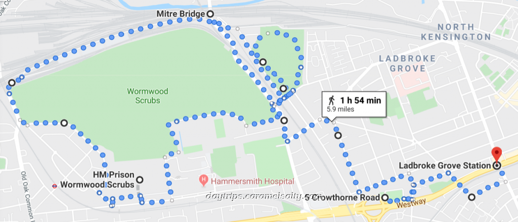 Walking Route From ladborke Grove Station to Mitre Bridge